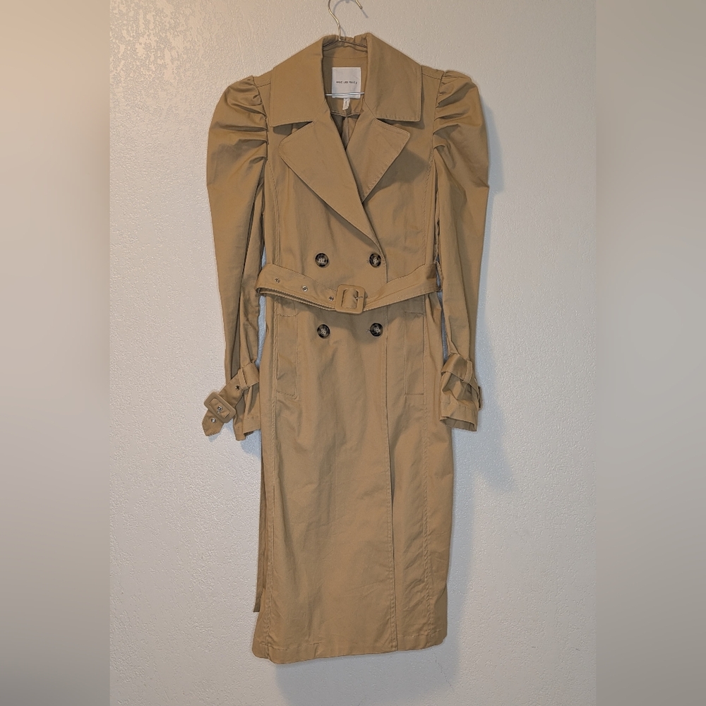 Avec Les Filles Puff Sleeve Classic Tan Trench Coat - Picture 6 of 15